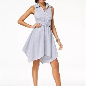 INC Blue White Size 6 Sleeveless Handkerchief Shirtdress Preppy Nautical Spring